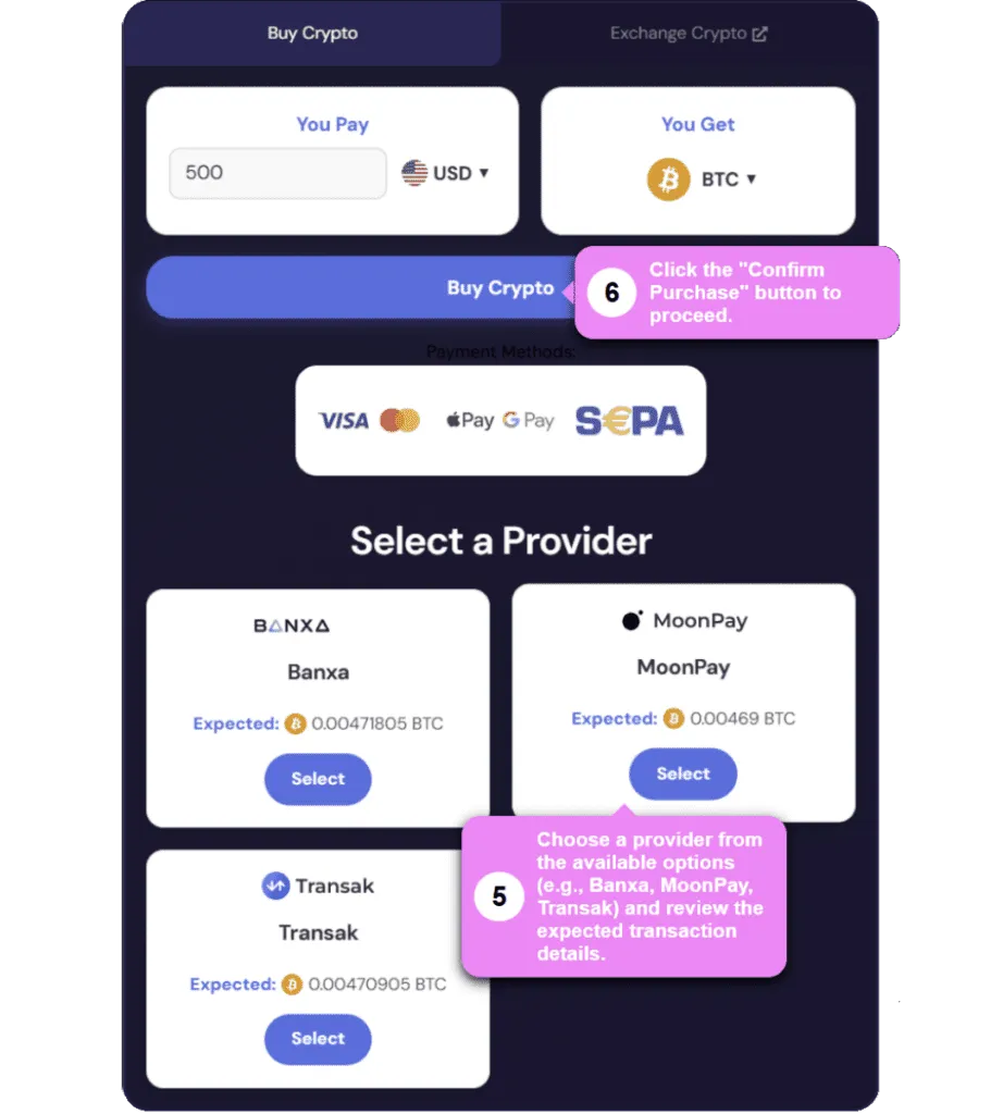 法定通貨の暗号通貨を購入する