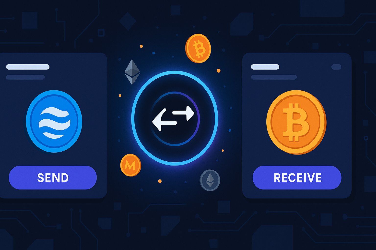 APT to BTC swap illustration with decentralized exchange and crypto wallets