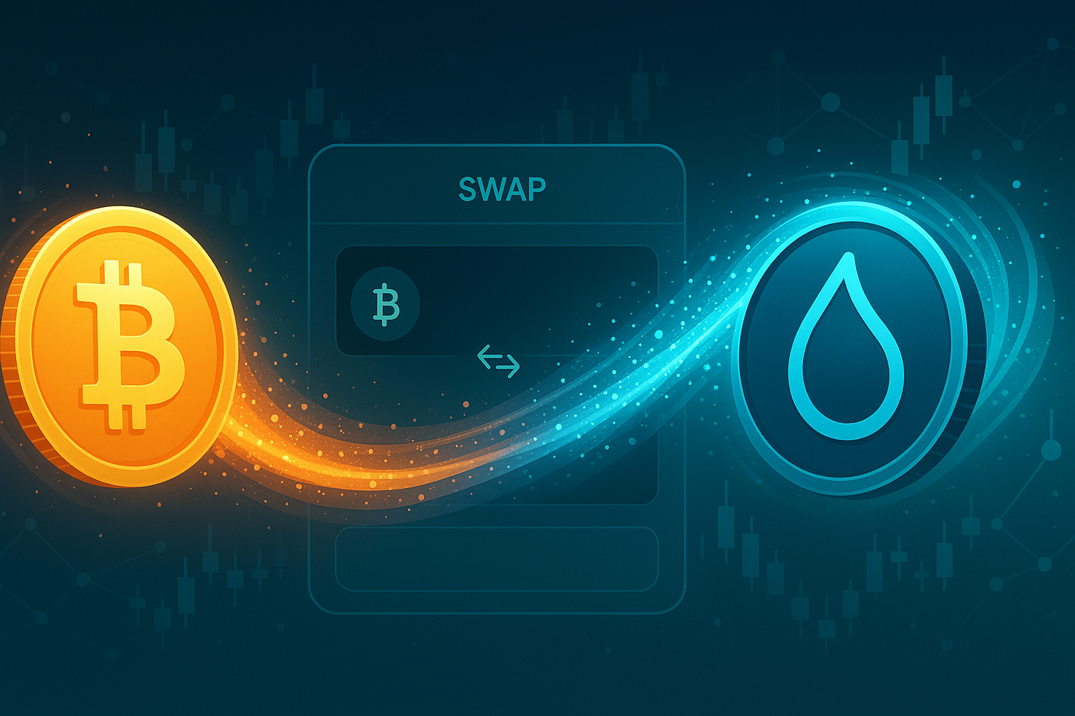 BTC to SUI swap illustration with dynamic crypto exchange flow