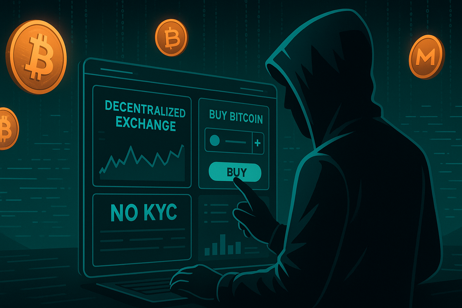 Anonymous crypto trader buying Bitcoin without KYC on a private DEX