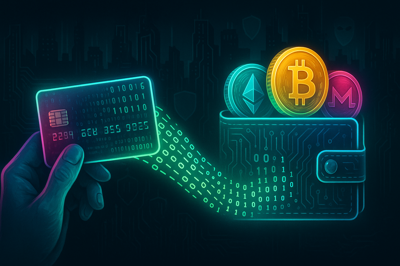 Neon crypto art of credit card funding anonymous no-KYC wallet