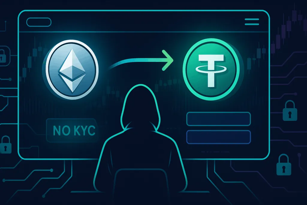 Футуристическая панель инструментов ETH/USDT с анонимной торговлей криптовалютой без KYC