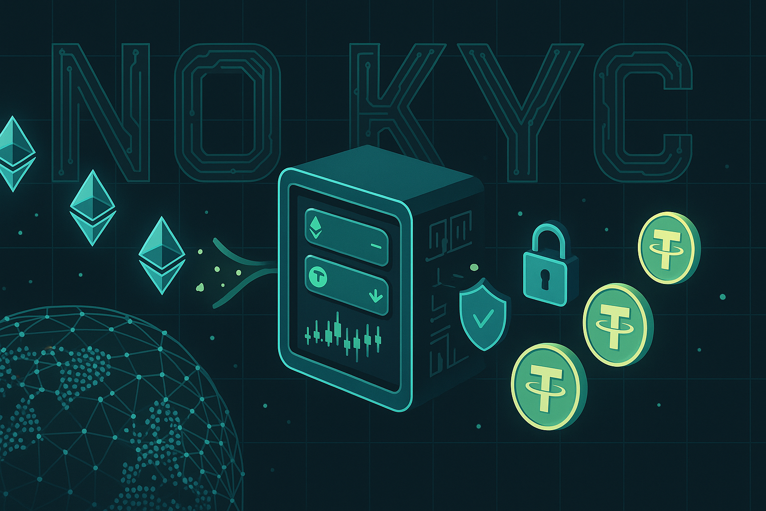 Futuristic ETH to USDT non-custodial swap terminal with NO KYC in space