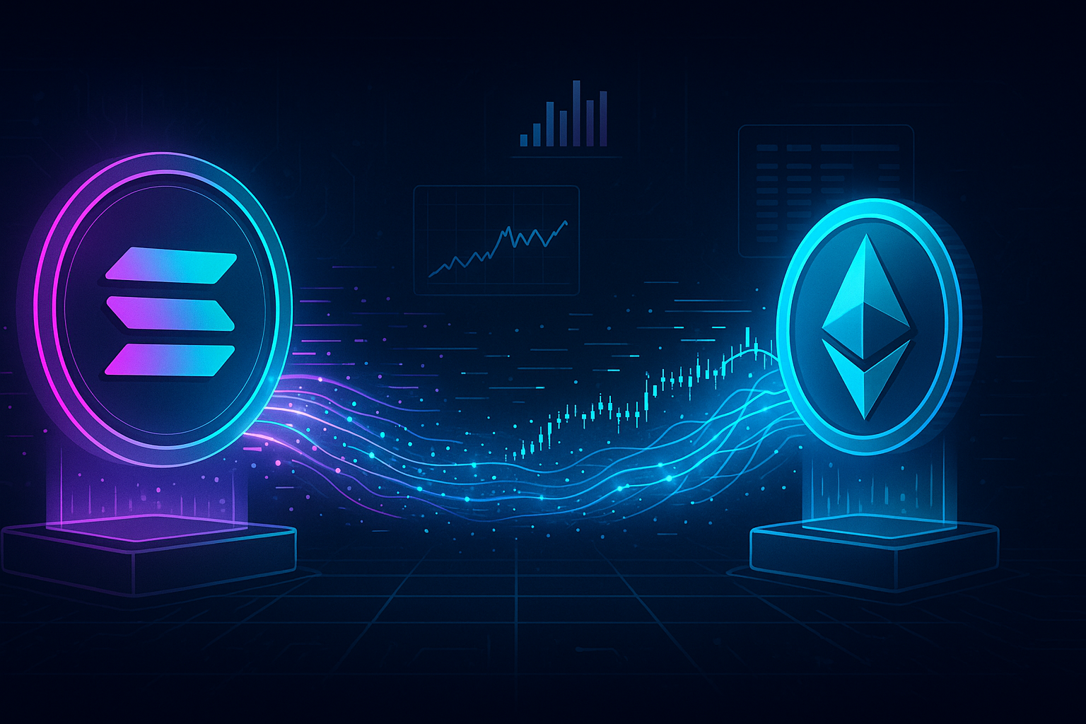 Futuristic digital bridge visualizing a secure Solana to Ethereum swap