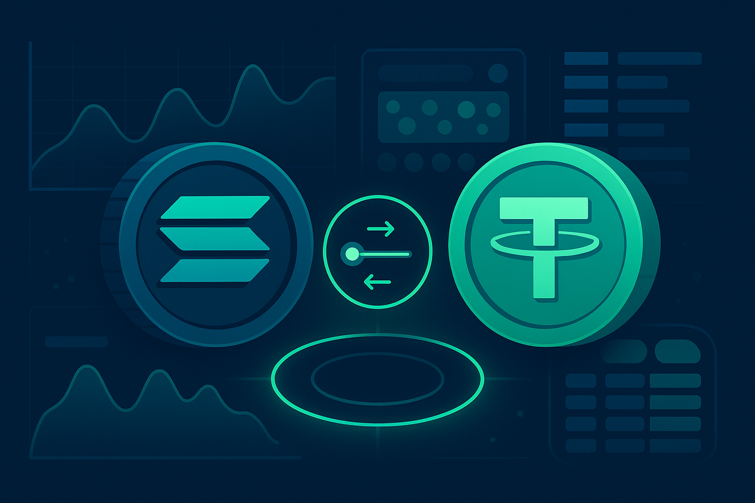 Illustration of swapping SOL to USDT with charts and liquidity data