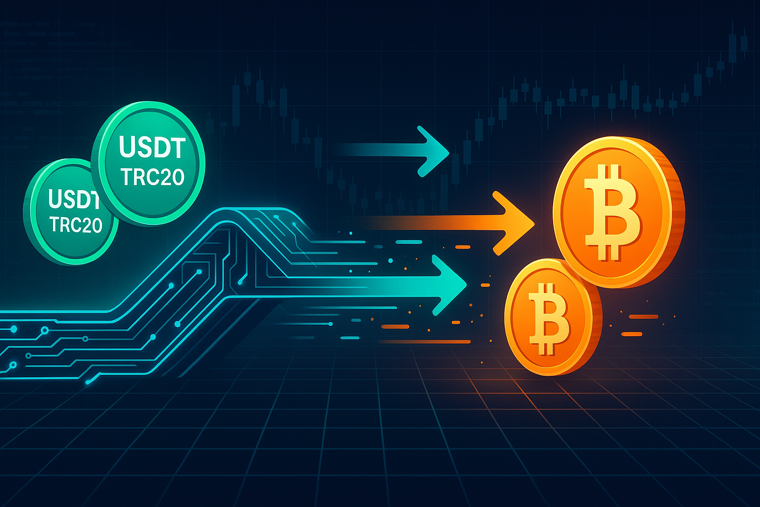 Digital bridge converting USDT TRC20 stablecoins into Bitcoin-style crypto coins