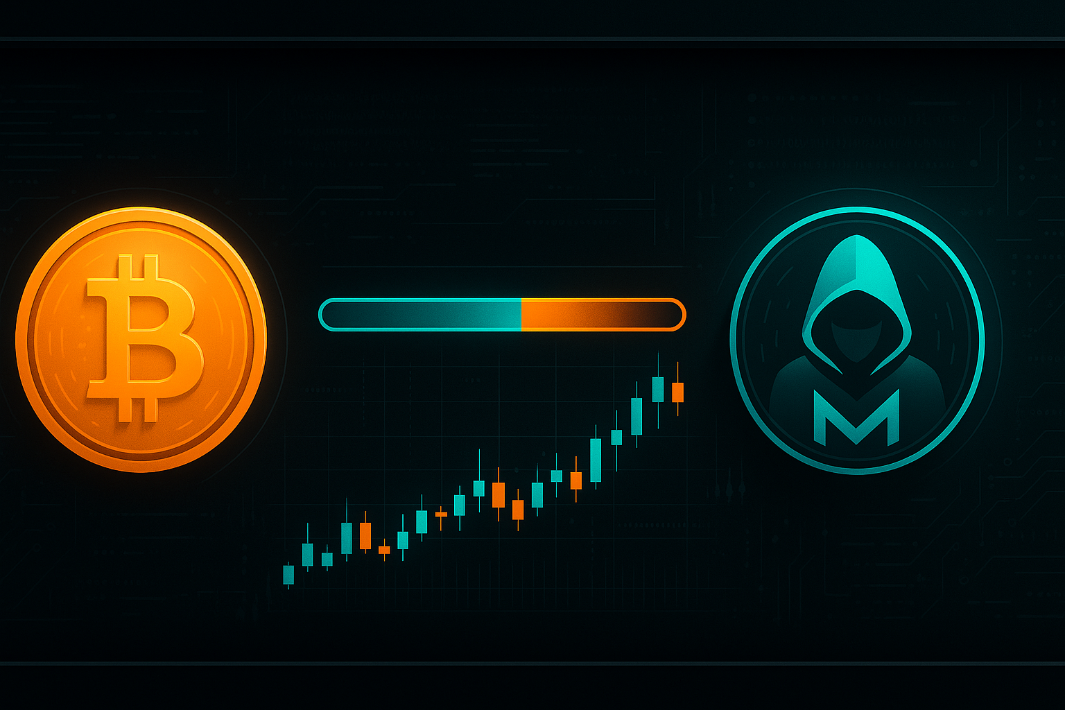 Modern trading dashboard visualizing Bitcoin to Monero conversion process
