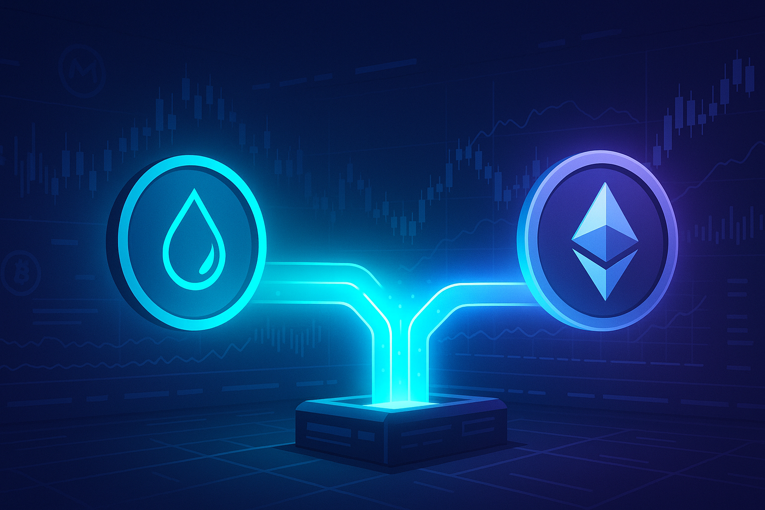 Futuristic crypto terminal visualizing a rETH to ETH swap pipeline