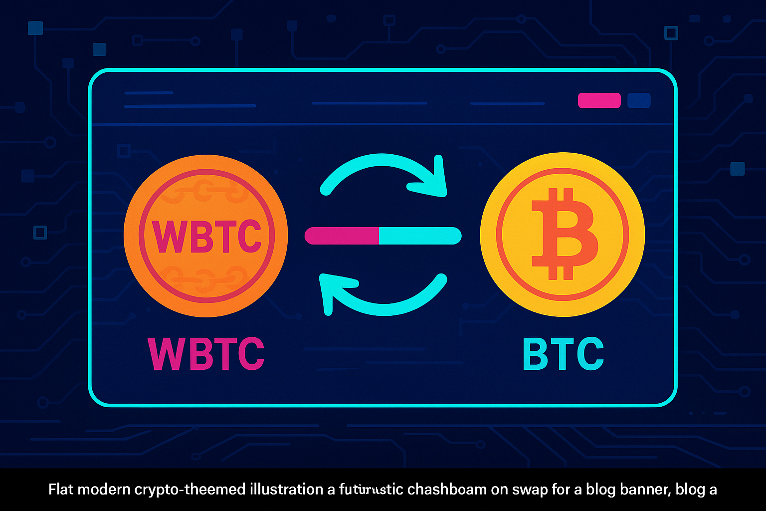Futuristic crypto dashboard showing a WBTC to BTC token swap on a holographic screen