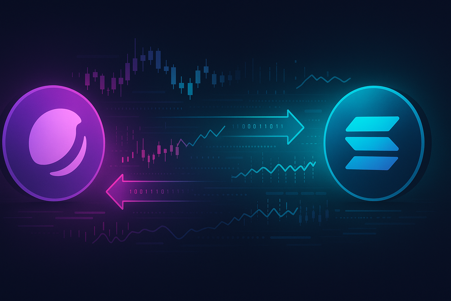 Futuristic digital corridor visualizing a JUP to SOL crypto token swap