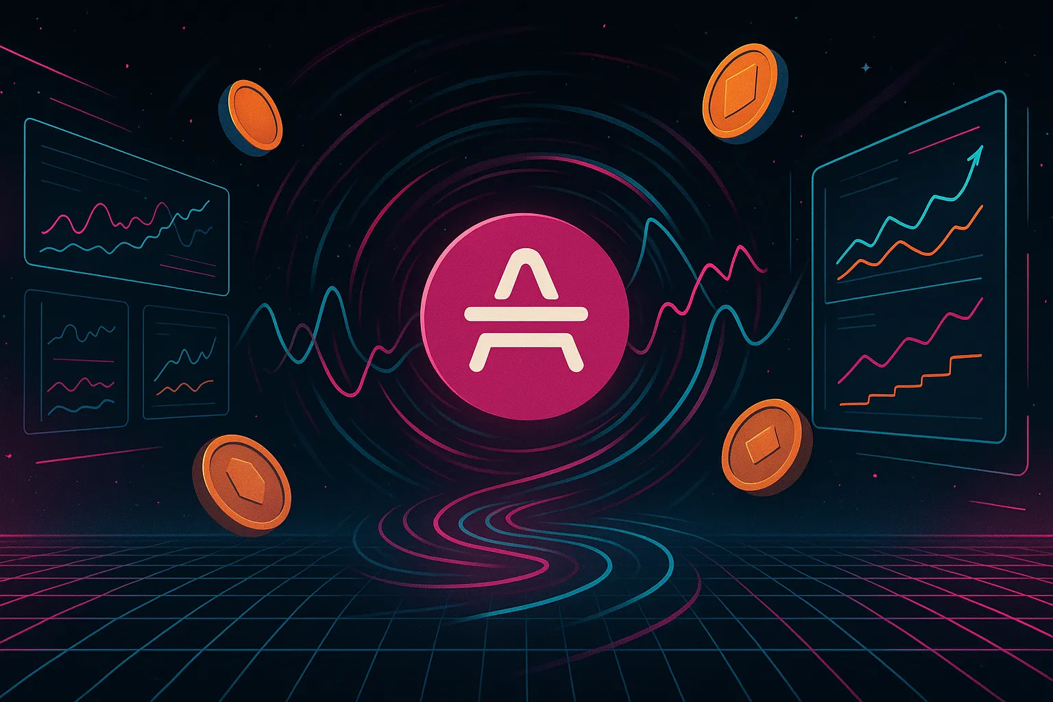 Tableau de bord de prédiction des prix des cryptomonnaies AMP avec symbole du jeton et graphiques futuristes