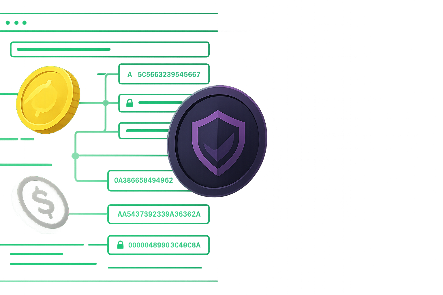 Split-screen illustration comparing transparent blockchain explorers with encrypted privacy coin transactions