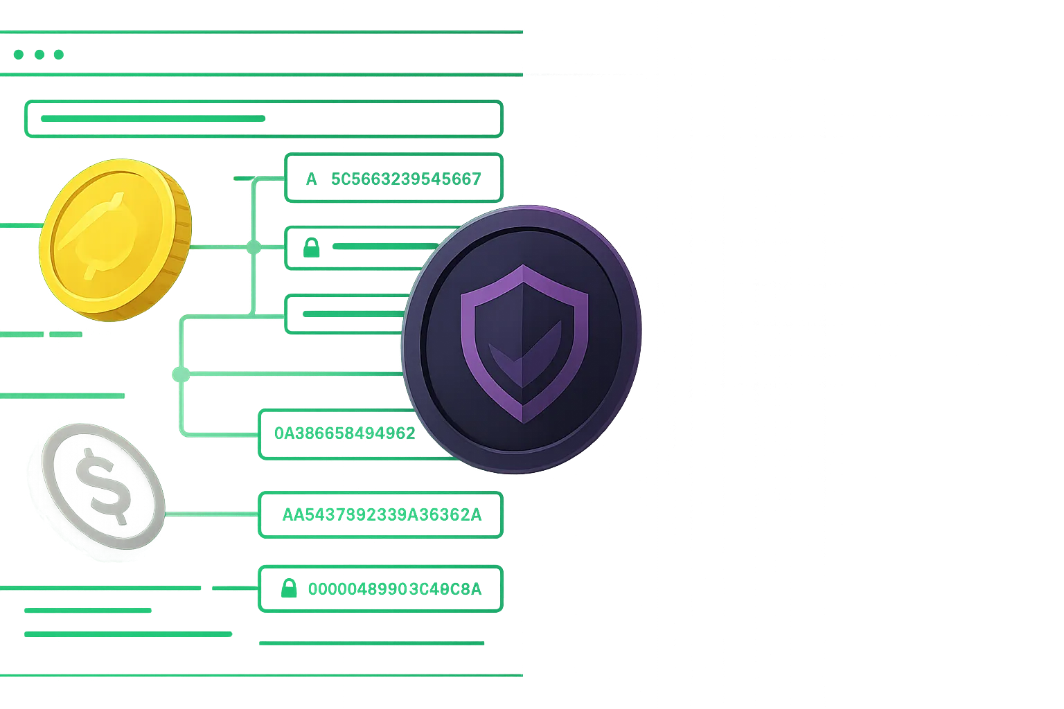 Illustrazione a schermo diviso che confronta gli esploratori blockchain trasparenti con le transazioni crittografate di criptovalute per la privacy.