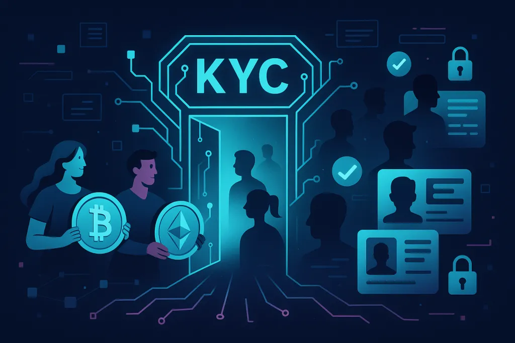 Portail KYC crypto futuriste transformant les utilisateurs en identités numériques vérifiées