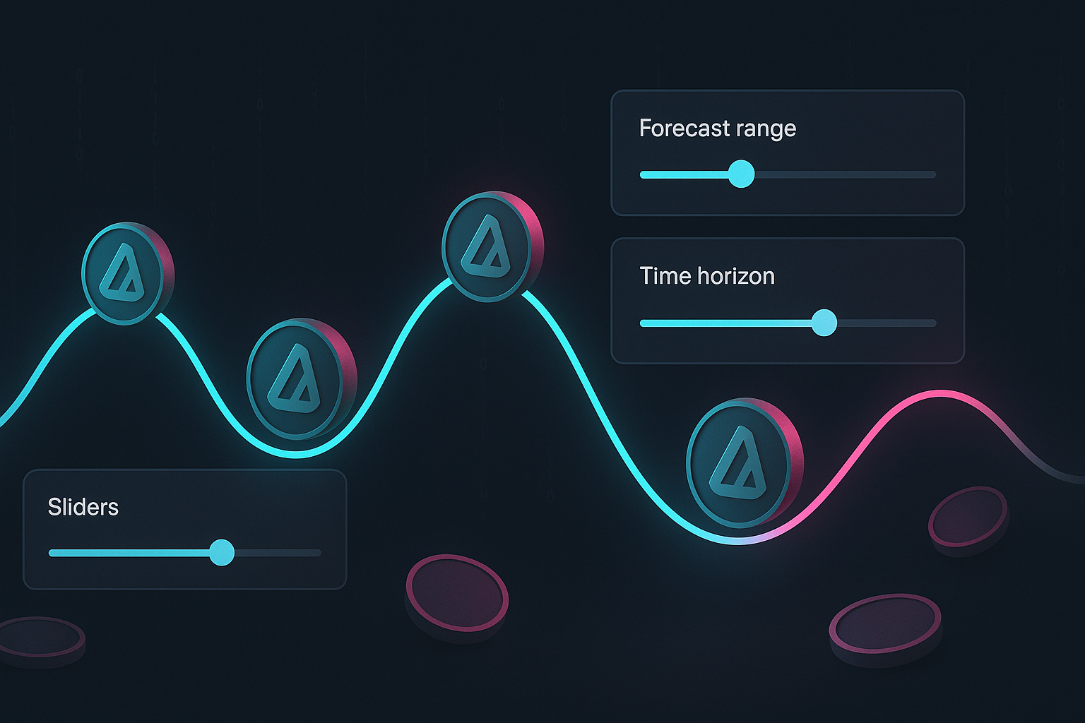 ALGO price prediction dashboard with glowing wave chart and crypto tokens