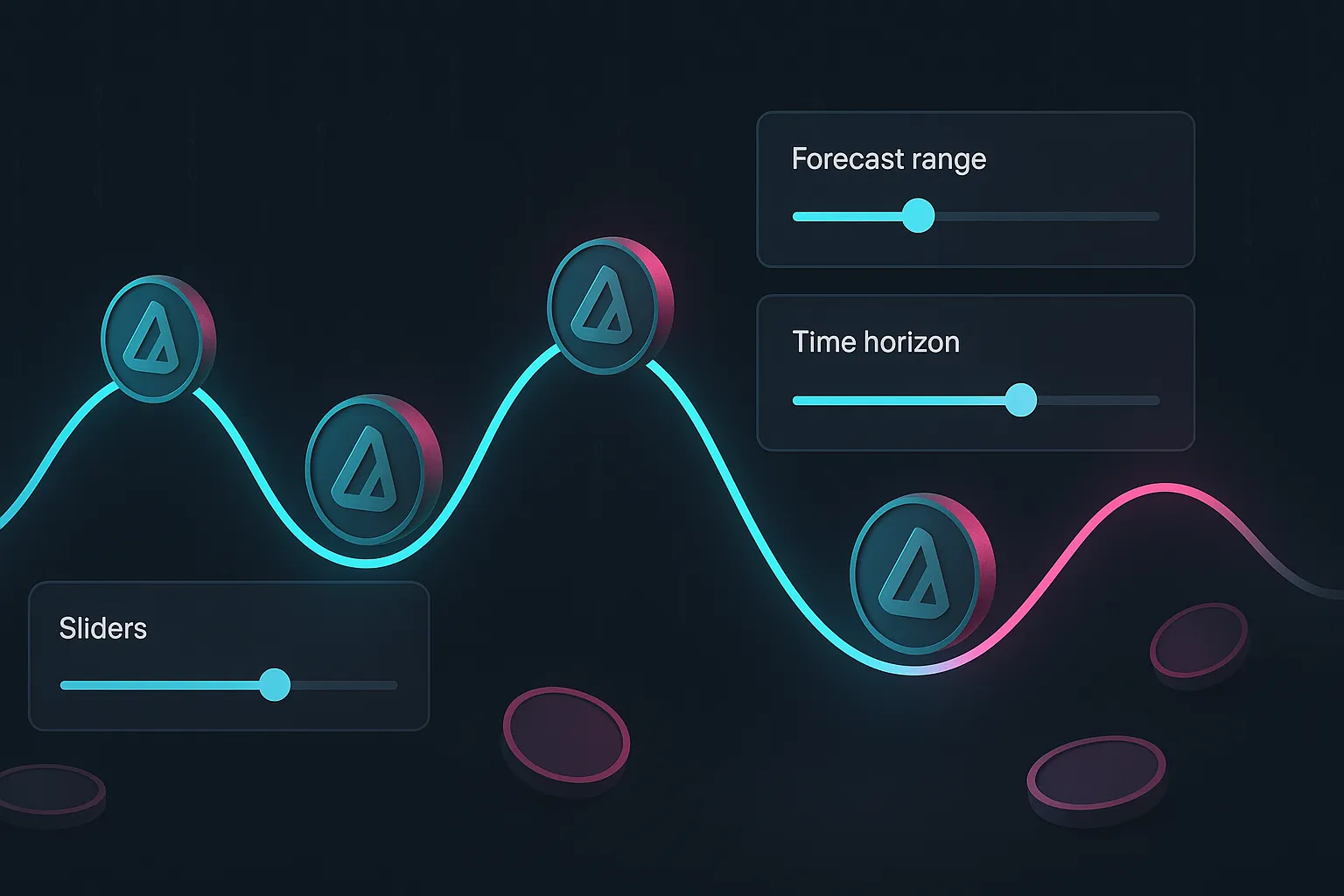 ALGO-Preisprognose-Dashboard mit leuchtendem Wellendiagramm und Krypto-Token