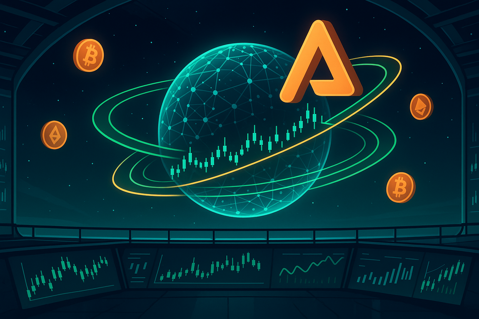Futuristic crypto observatory analyzing holographic Aptos blockchain price prediction data
