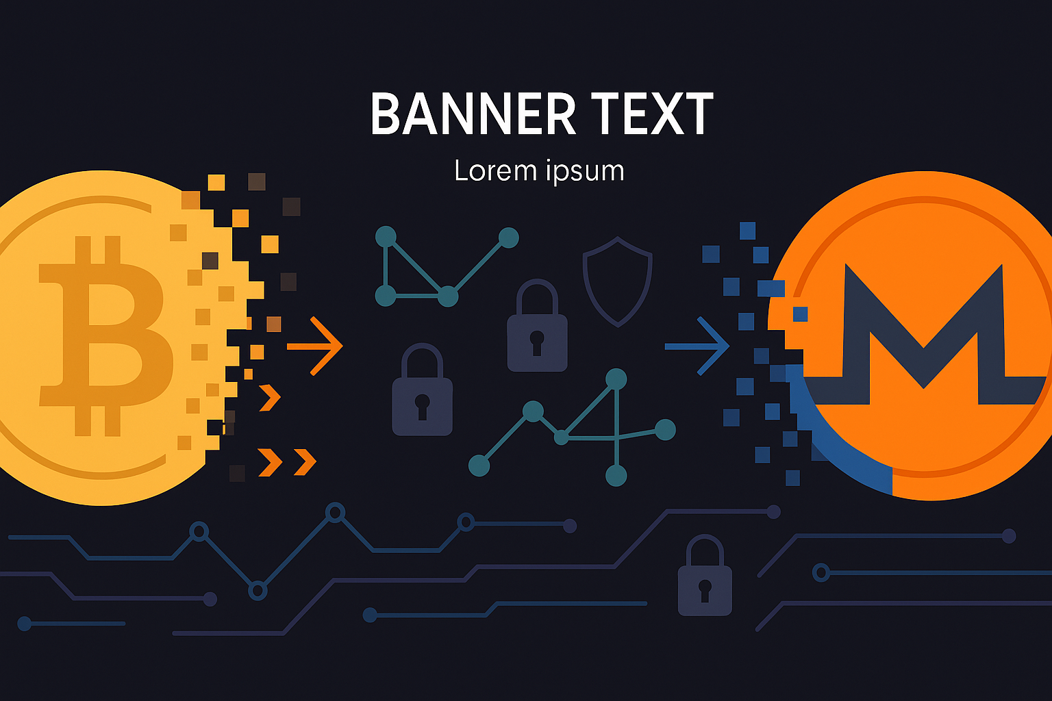 Bitcoin to Monero conversion banner showing secure, private on-chain swap