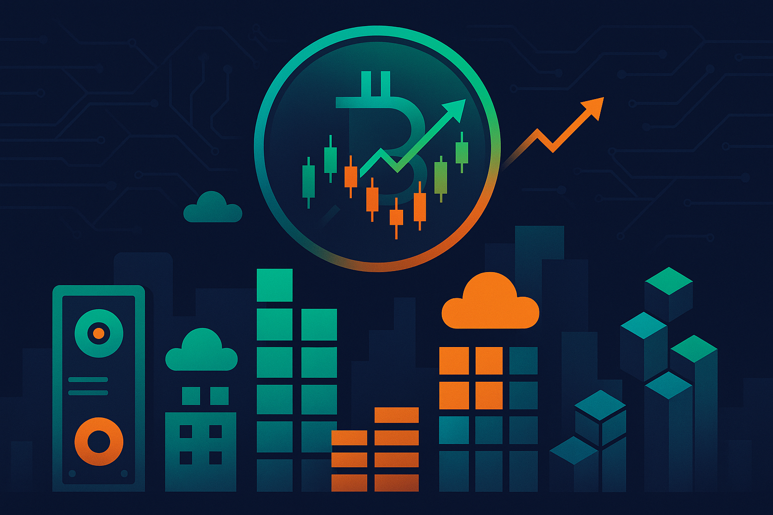 Futuristic crypto cityscape banner illustrating filecoin price prediction and data-driven market analysis