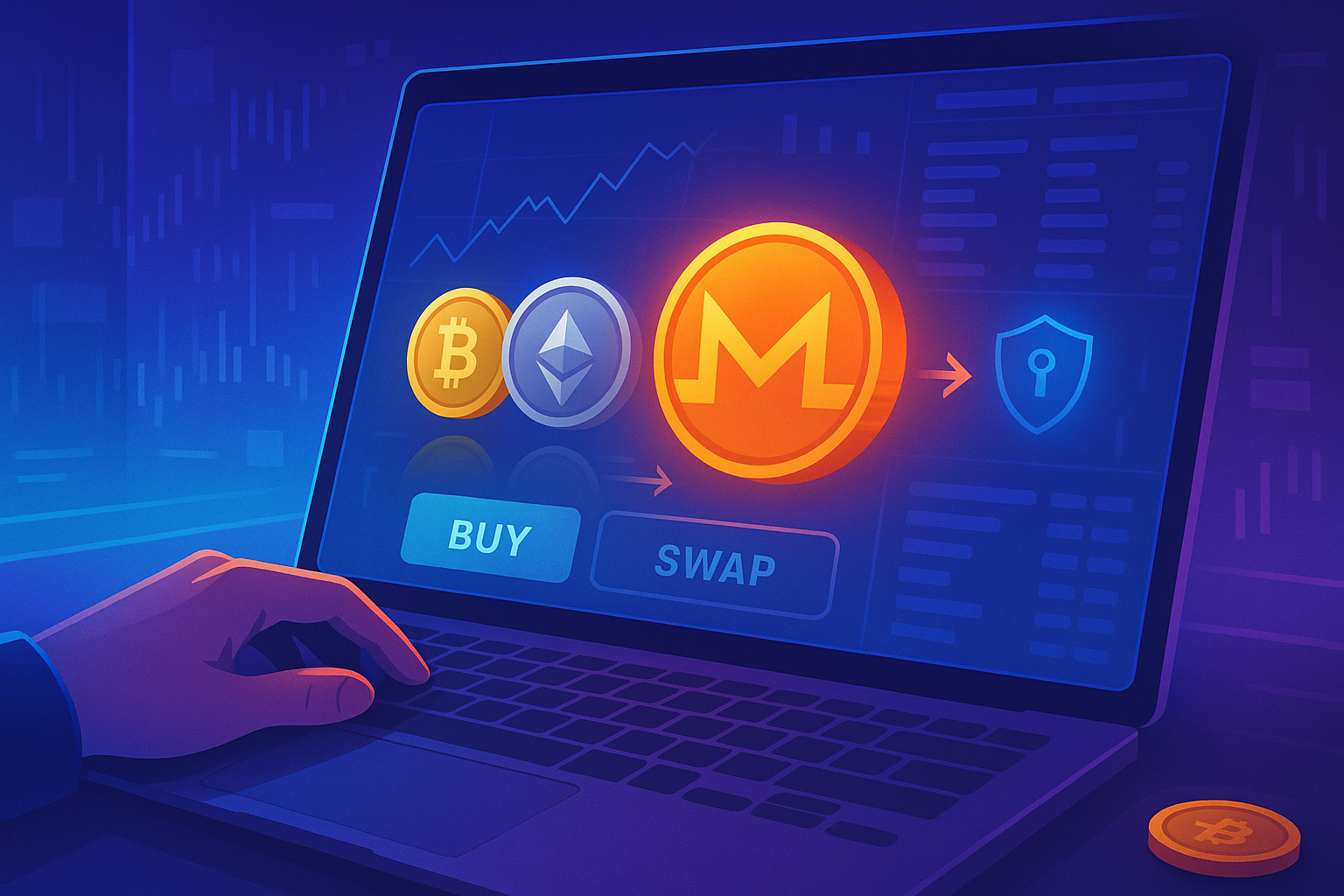 User buying Monero-style coin with other cryptocurrencies on a digital exchange interface
