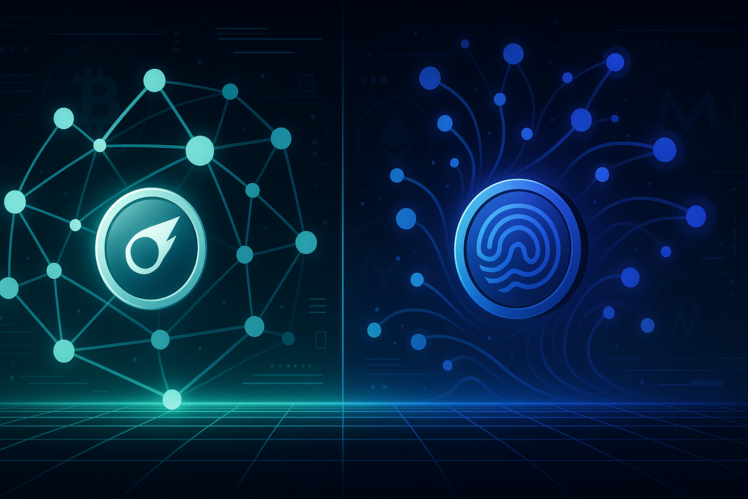 Futuristic crypto banner comparing two rival blockchain ecosystems