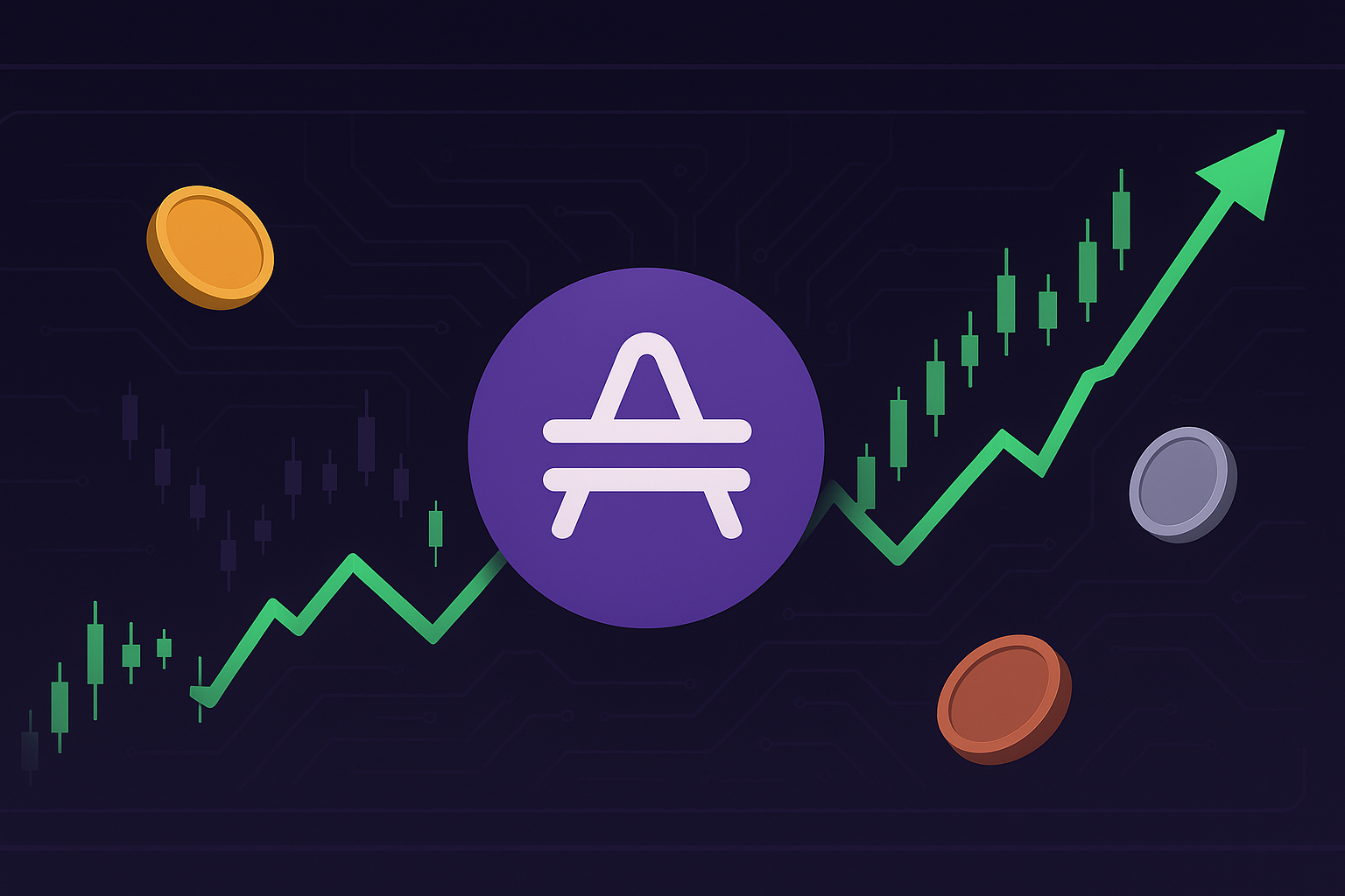 AMP crypto price dashboard with rising chart and token in dark mode