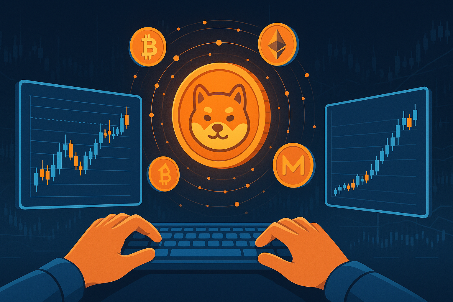Trader analyzing BONK coin price predictions on holographic crypto charts