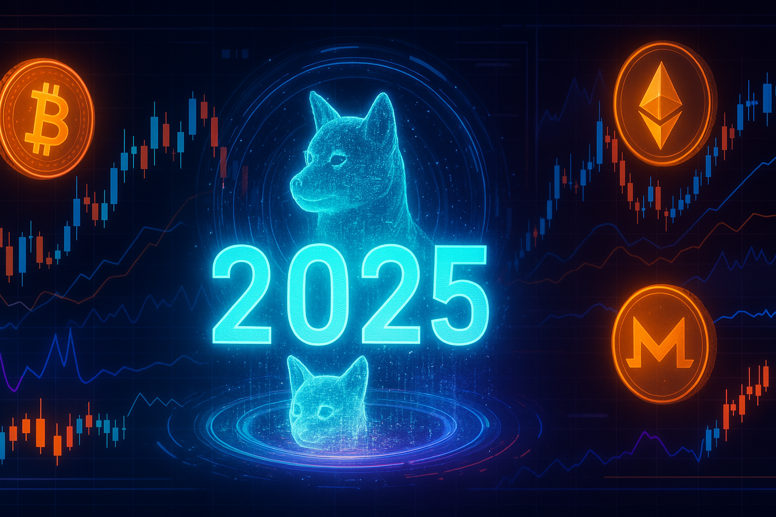 Futuristic 2025 Shiba Inu crypto price prediction trading banner