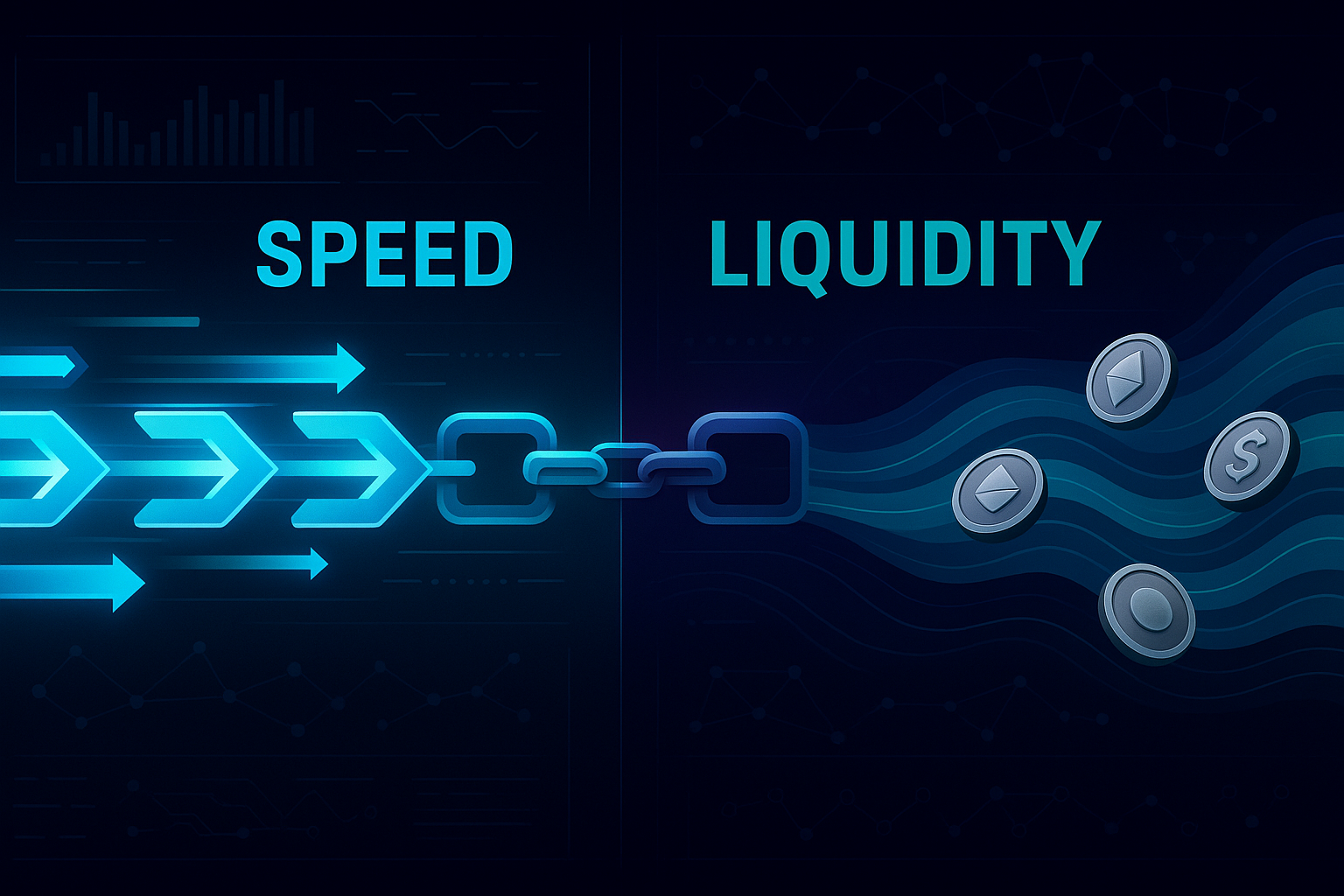 High-contrast Solana vs XRP speed vs liquidity crypto infographic banner