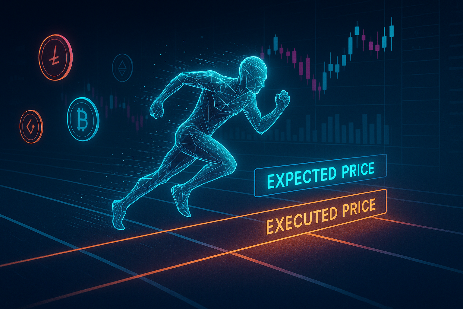 Digital runner showing gap between expected and executed crypto trade prices