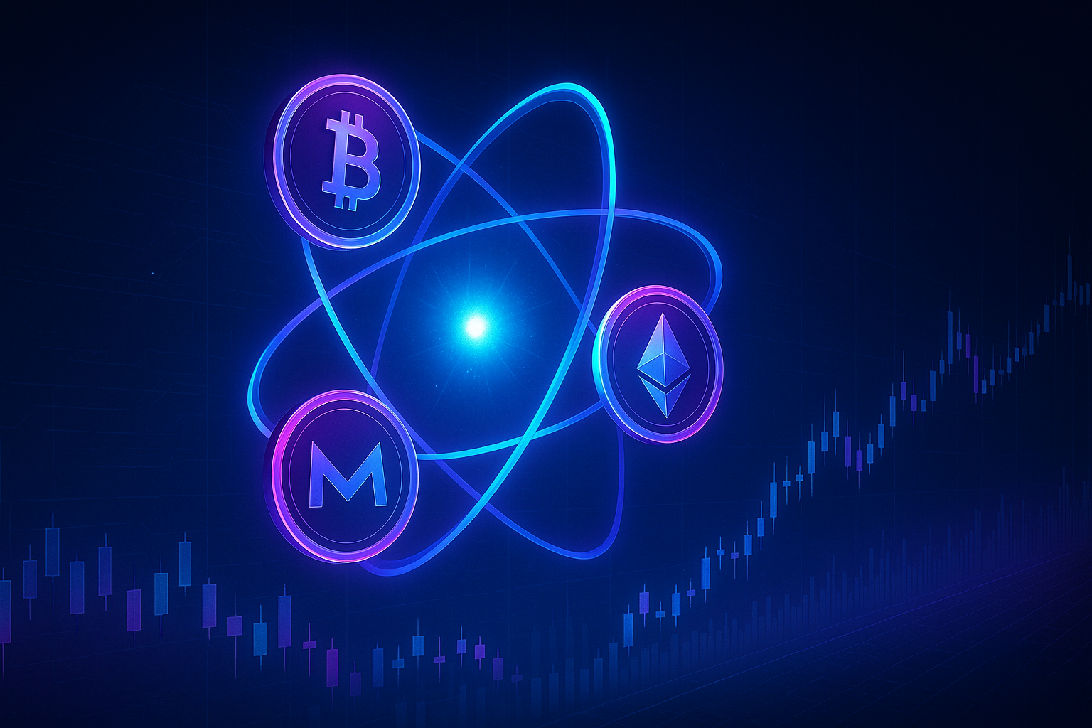 Futuristic crypto atom above digital chart illustrating Atom price prediction