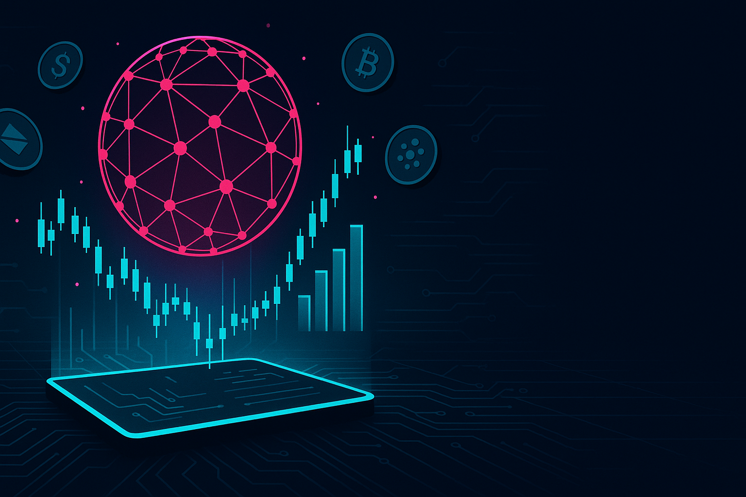 Polkadot price prediction concept with digital trading charts and crypto sphere