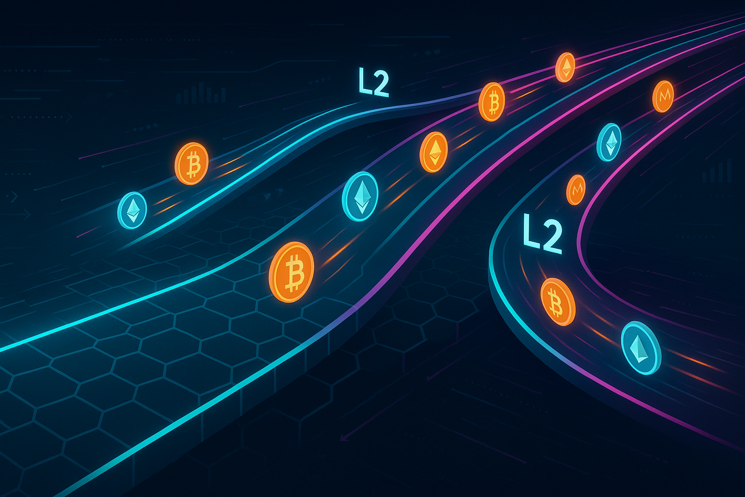On-chain base layer highway with fast Layer 2 side-roads streaming crypto transactions
