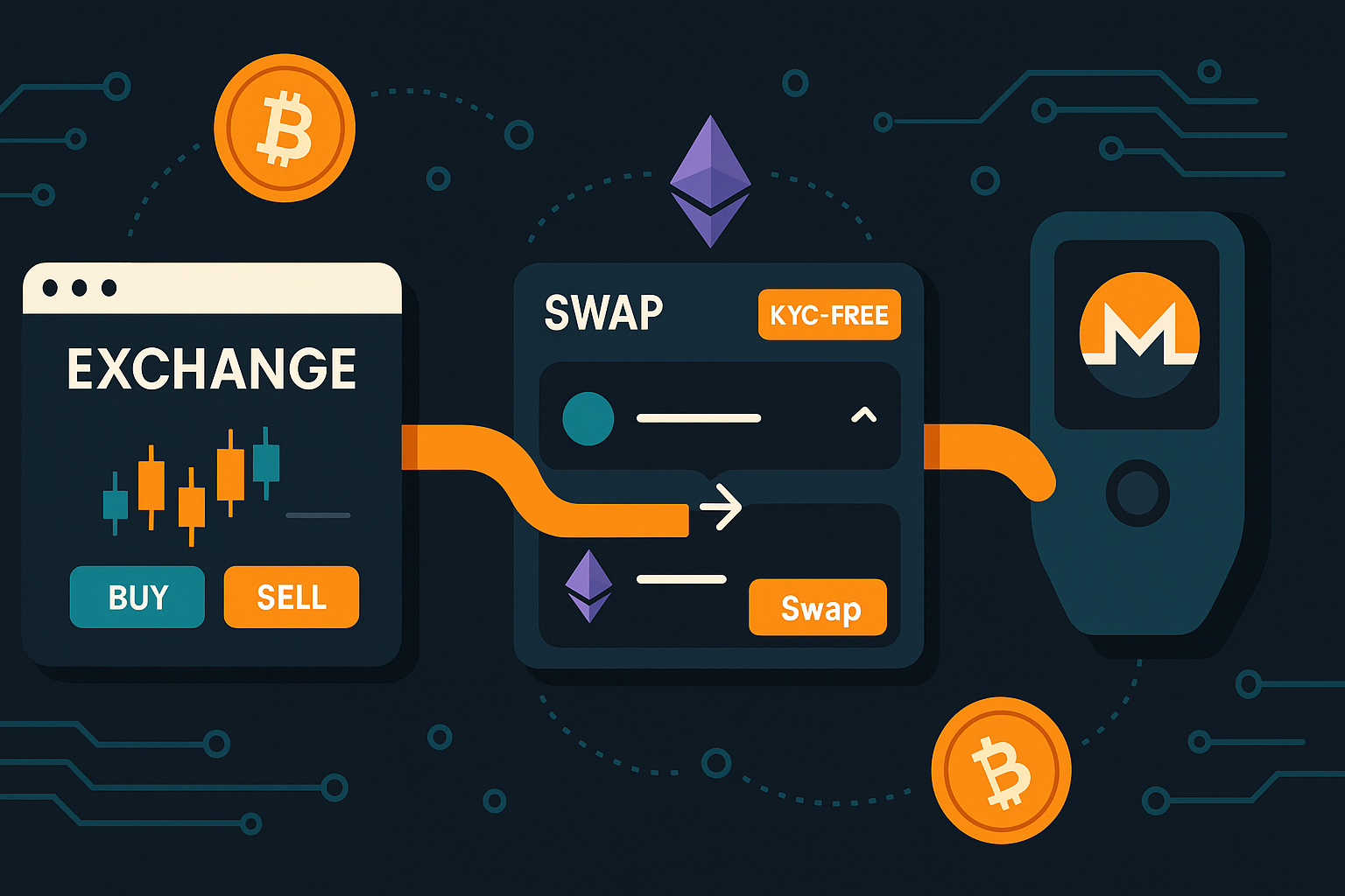 Step-by-step crypto path from exchange to KYC-free swap to secure Monero hardware wallet