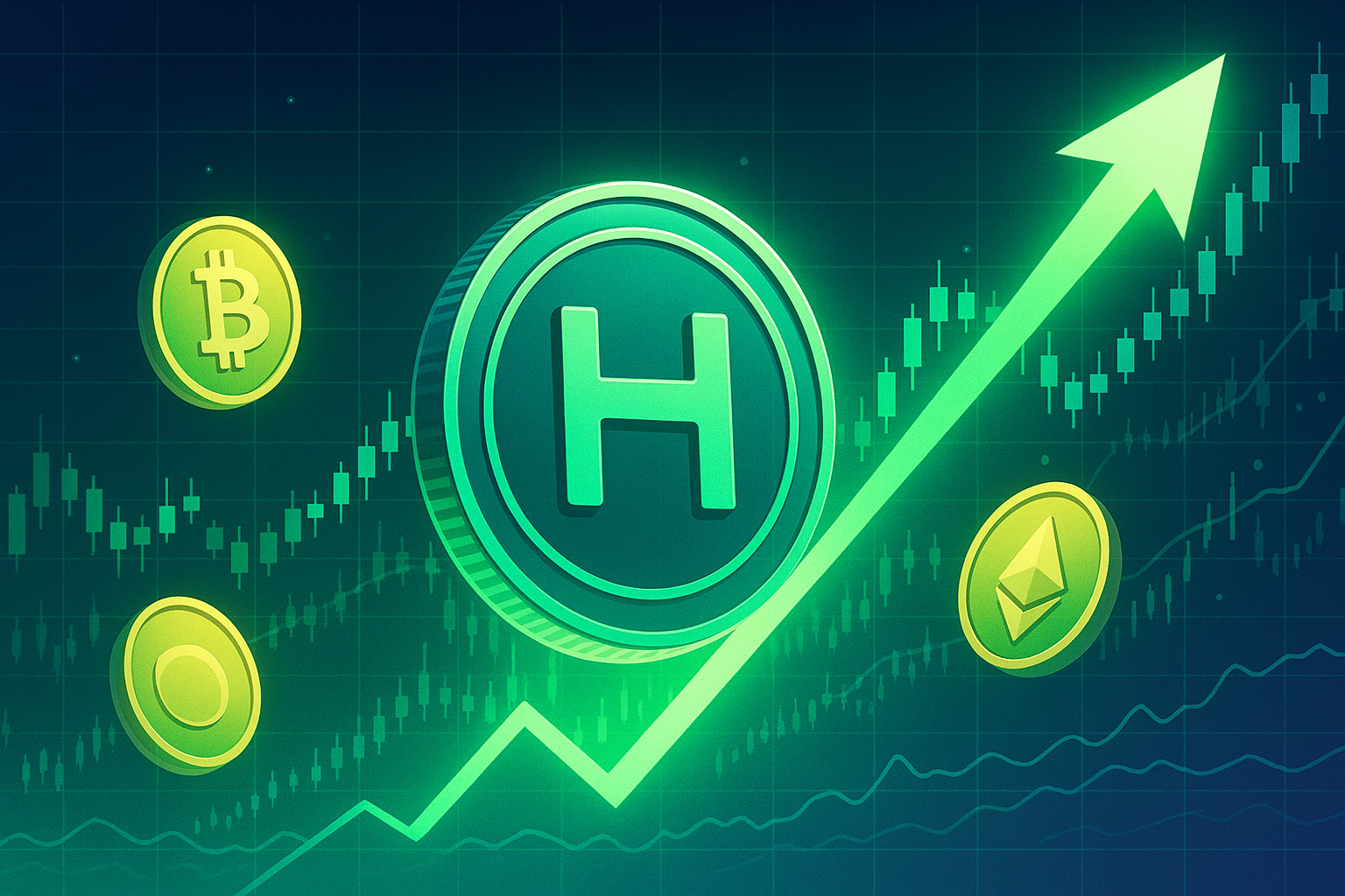 Bullish HBAR-style coin breakout with soaring crypto price chart banner