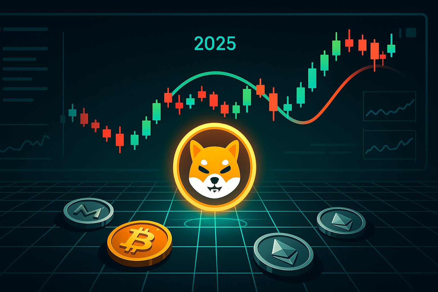 Shiba Inu coin 2025 price prediction dashboard with crypto charts